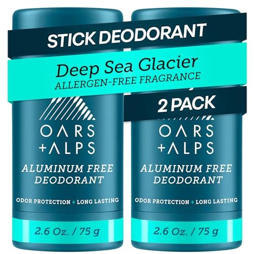Oars + Alps Aluminum Free Deodorant for Men - Deep Sea Glacier, 2.6 oz (Pack of 2) | Long Lasting Odor Protection, No White Residue, Smooth Glide Avelisse