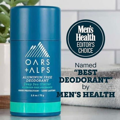 Oars + Alps Aluminum Free Deodorant for Men - Deep Sea Glacier, 2.6 oz (Pack of 2) | Long Lasting Odor Protection, No White Residue, Smooth Glide Avelisse
