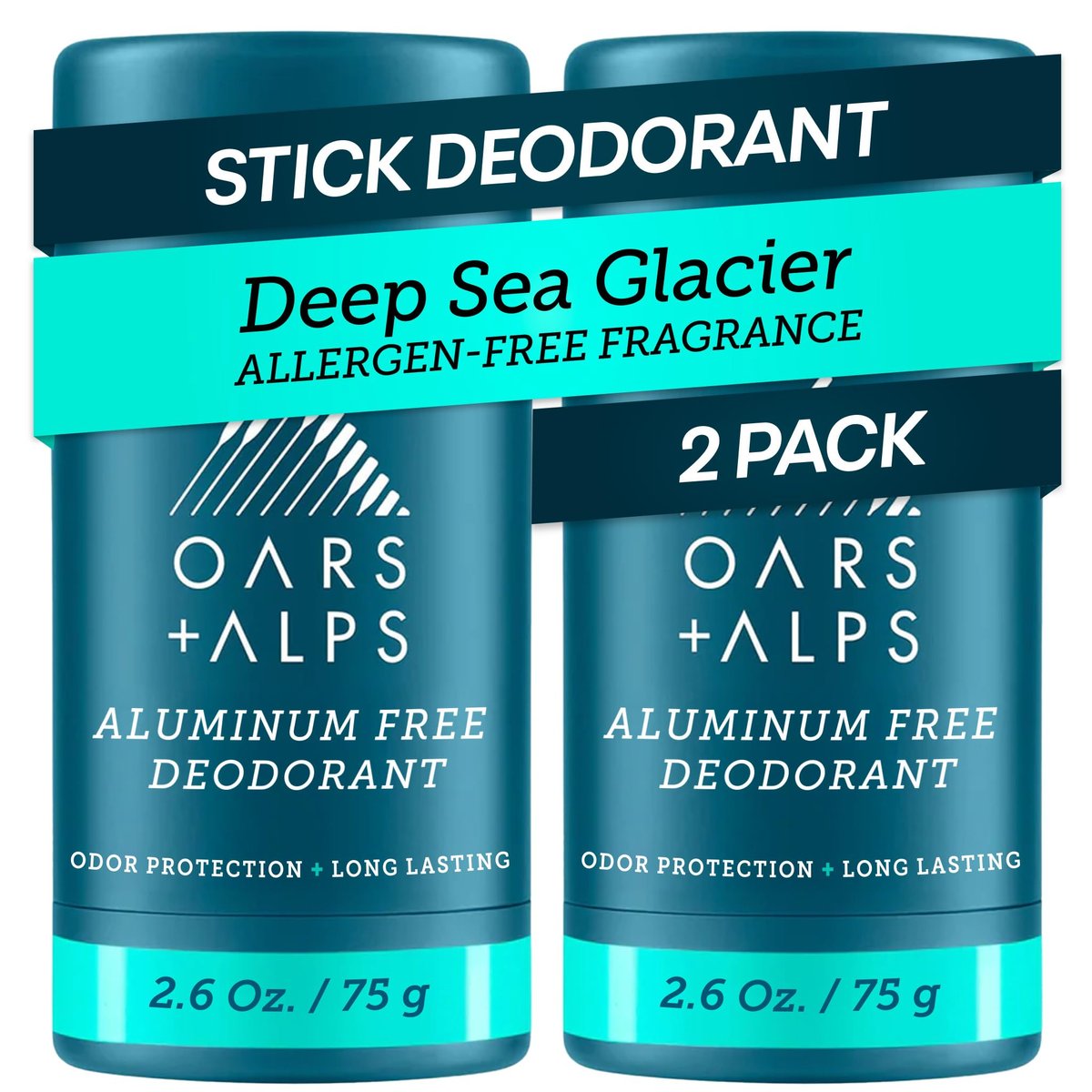Oars + Alps Aluminum Free Deodorant for Men - Deep Sea Glacier, 2.6 oz (Pack of 2) | Long Lasting Odor Protection, No White Residue, Smooth Glide Avelisse