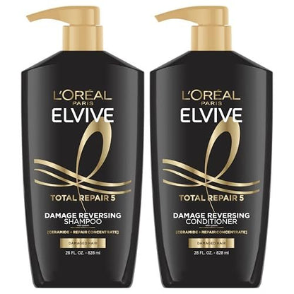 L'Oreal Paris Elvive Total Repair 5 Repairing Shampoo and Conditioner for Damaged Hair, 28 Ounce (Set of 2) Avelisse