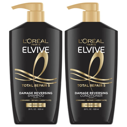 L'Oreal Paris Elvive Total Repair 5 Repairing Shampoo and Conditioner for Damaged Hair, 28 Ounce (Set of 2) Avelisse