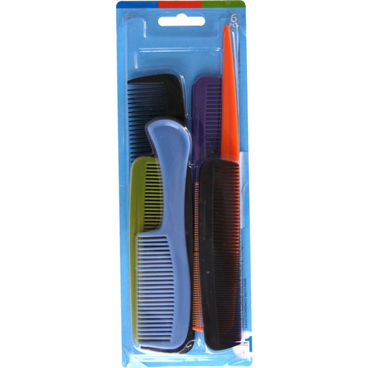 Goody Combs Family Pack - 6 Count Plastic Hair Combs for All Hair Types