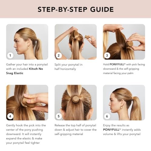Kitsch PONYFULL Hair Volumizer Tool - Adds Lift and Style To Your Ponytail | Hair Bun Maker for Women | Ponytail Volumizer, Includes 3 No Snag Elastic Ties | Ideal Gifts for Women - (Blonde) - görsel 8
