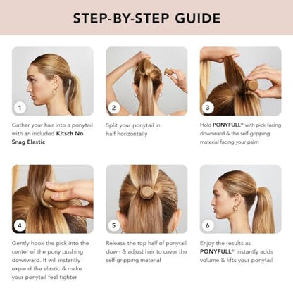 Kitsch PONYFULL Hair Volumizer Tool - Adds Lift and Style To Your Ponytail | Hair Bun Maker for Women | Ponytail Volumizer, Includes 3 No Snag Elastic Ties | Ideal Gifts for Women - (Blonde)