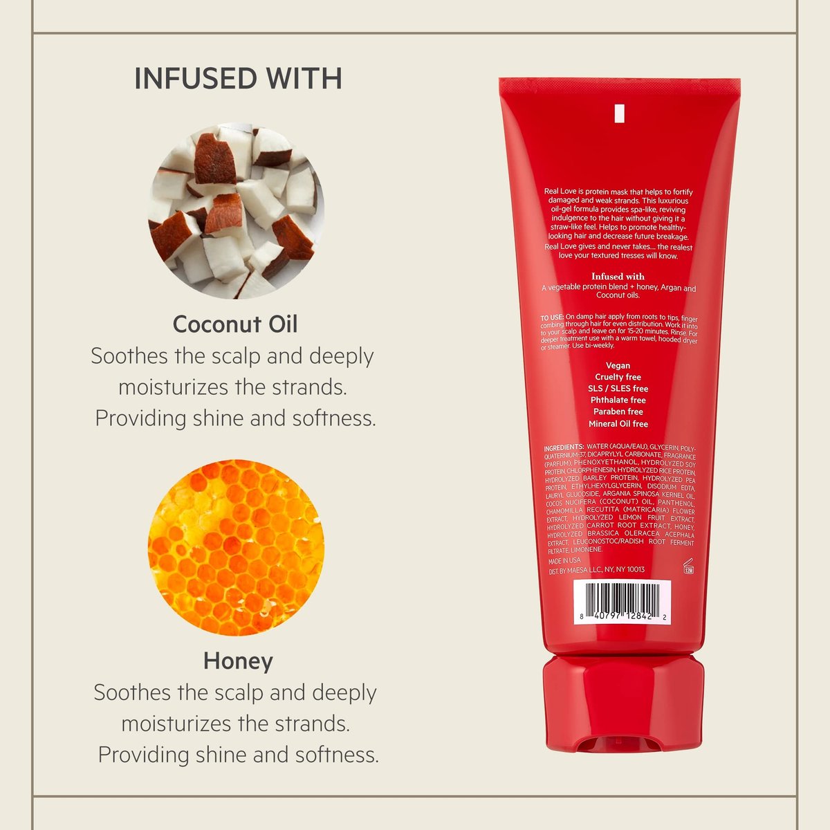 TPH by Taraji Real Love Protein Treatment Hair Mask & Deep Conditioner with Coconut Oil & Honey for Dry, Damaged Natural Hair | For Coily & Curly Hair | Sulfate Free | 8.45 fl. oz - görsel 4