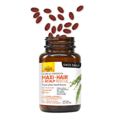 Country Life Maxi-Hair & Scalp Rescue, Clinical Strength Plant-Based Beauty, 30 Softgels, Gluten Free Avelisse