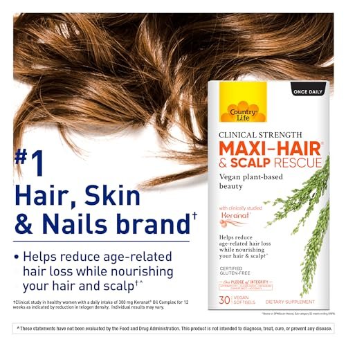 Country Life Maxi-Hair & Scalp Rescue, Clinical Strength Plant-Based Beauty, 30 Softgels, Gluten Free Avelisse