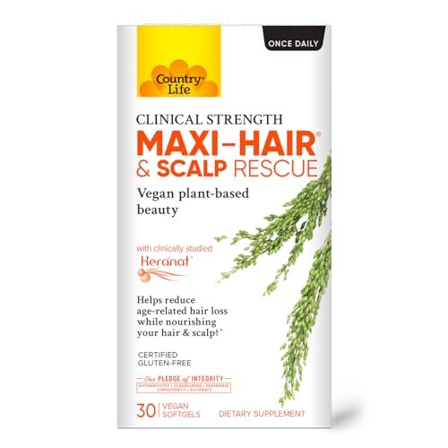 Country Life Maxi-Hair & Scalp Rescue, Clinical Strength Plant-Based Beauty, 30 Softgels, Gluten Free Avelisse