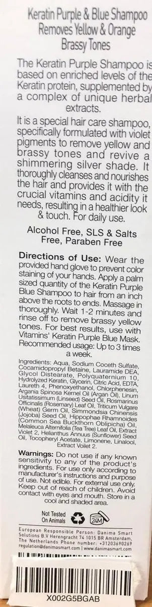 VITAMINS Hair Cosmetics Keratin Purple Shampoo for Blondes – Blue Shampoo Toner for Bleached Hair, Eliminates Brassiness & Repairs Blonde, Silver, Grey, White & Ash Gray Locks (8.5 Fl Oz) Avelisse