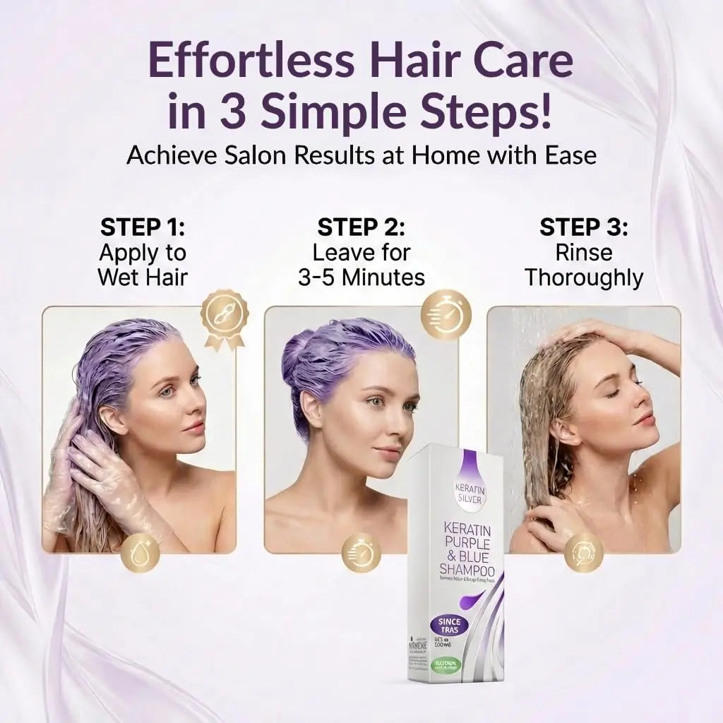 VITAMINS Hair Cosmetics Keratin Purple Shampoo for Blondes – Blue Shampoo Toner for Bleached Hair, Eliminates Brassiness & Repairs Blonde, Silver, Grey, White & Ash Gray Locks (8.5 Fl Oz) Avelisse