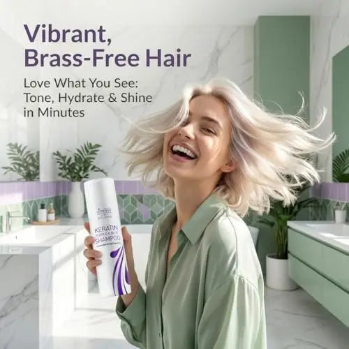 VITAMINS Hair Cosmetics Keratin Purple Shampoo for Blondes – Blue Shampoo Toner for Bleached Hair, Eliminates Brassiness & Repairs Blonde, Silver, Grey, White & Ash Gray Locks (8.5 Fl Oz) Avelisse
