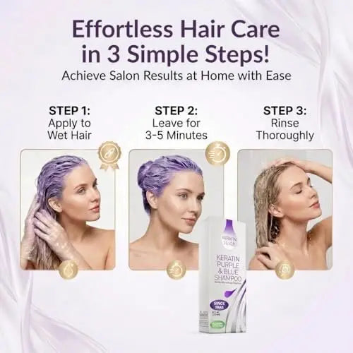 VITAMINS Hair Cosmetics Keratin Purple Shampoo for Blondes – Blue Shampoo Toner for Bleached Hair, Eliminates Brassiness & Repairs Blonde, Silver, Grey, White & Ash Gray Locks (8.5 Fl Oz) Avelisse