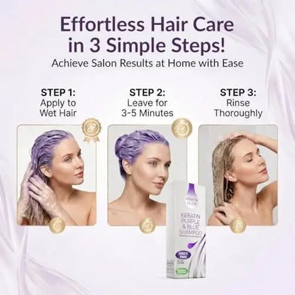 VITAMINS Hair Cosmetics Keratin Purple Shampoo for Blondes – Blue Shampoo Toner for Bleached Hair, Eliminates Brassiness & Repairs Blonde, Silver, Grey, White & Ash Gray Locks (8.5 Fl Oz) Avelisse