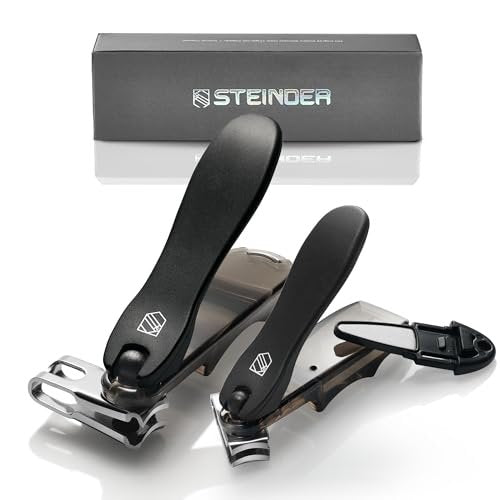 Steinder 360° Rotation Nail Clippers Set – Professional Stainless Steel, for Men & Women, Seniors, Thick Toenails (Black, 2-Piece) Avelisse