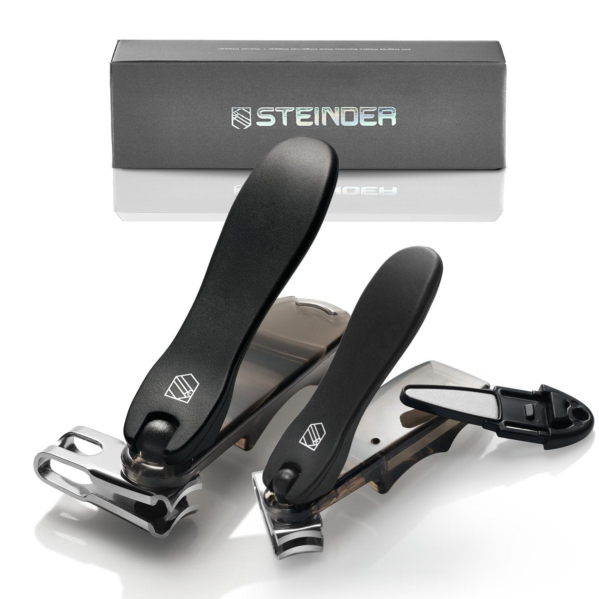 Steinder 360° Rotation Nail Clippers Set – Professional Stainless Steel, for Men & Women, Seniors, Thick Toenails (Black, 2-Piece) Avelisse