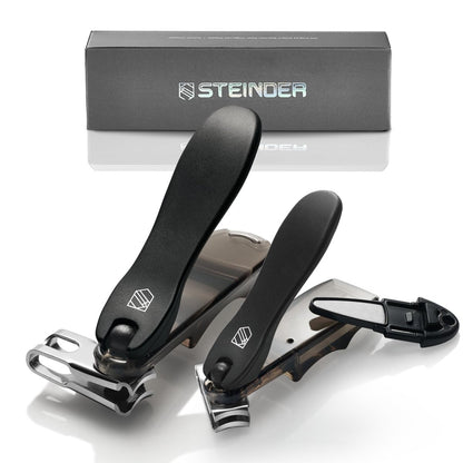 Steinder 360° Rotation Nail Clippers Set – Professional Stainless Steel, for Men & Women, Seniors, Thick Toenails (Black, 2-Piece) Avelisse