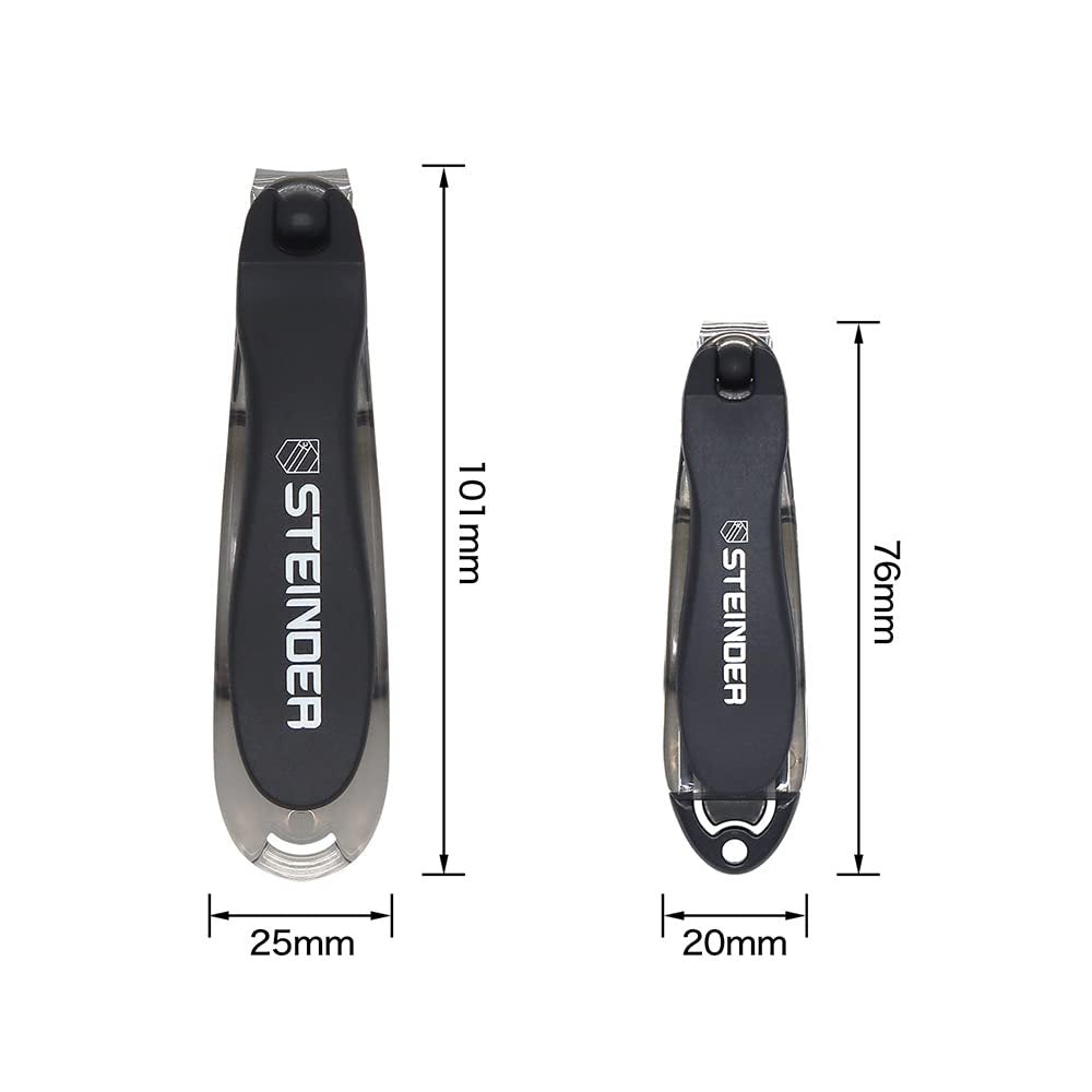 Steinder 360° Rotation Nail Clippers Set – Professional Stainless Steel, for Men & Women, Seniors, Thick Toenails (Black, 2-Piece) Avelisse