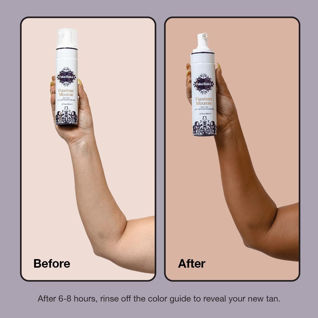 Fake Bake Flawless Self Tanning Mousse – Streak-Free, Natural Glow for All Skin Tones, Black Coconut Scent, 6.7 oz with Mitt Avelisse