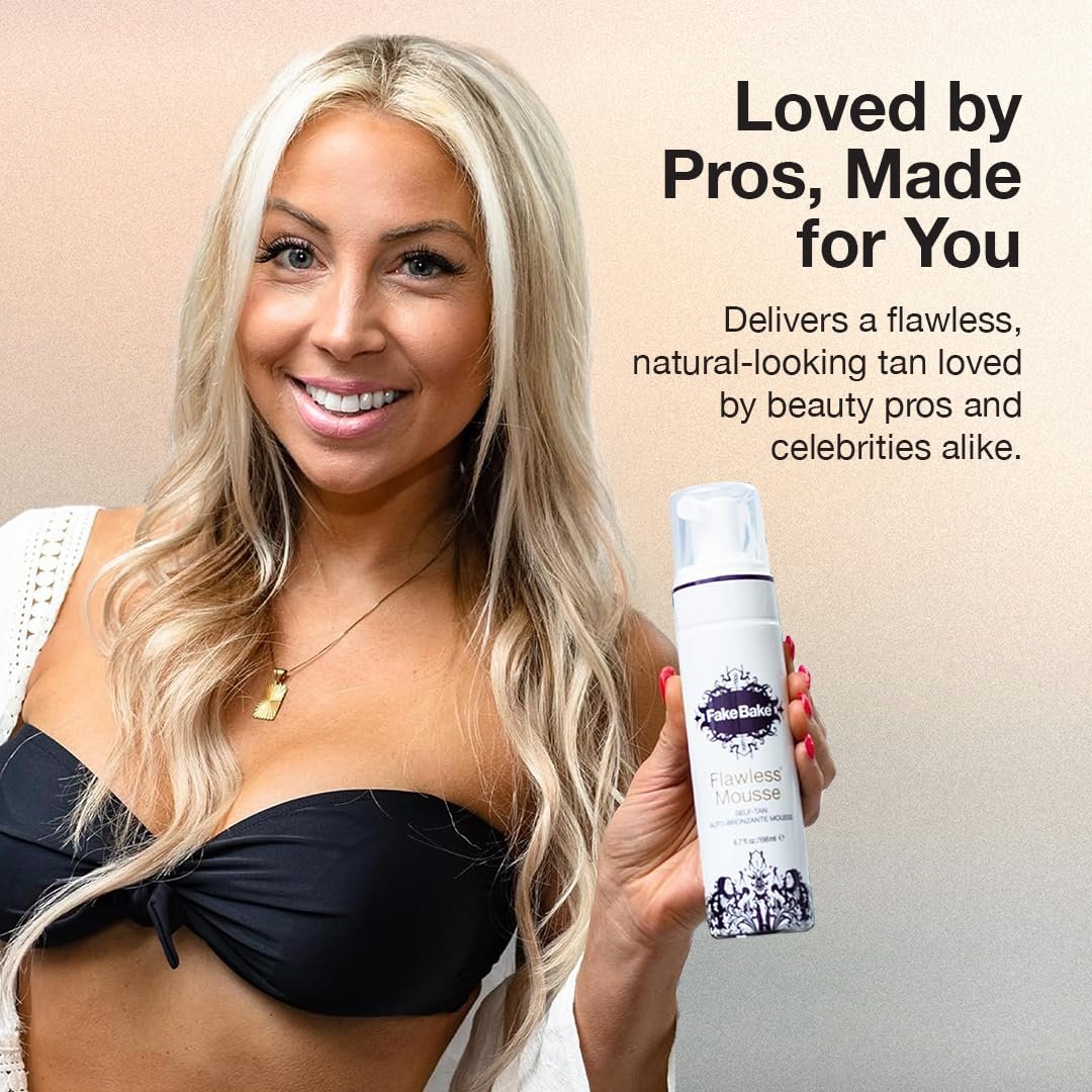 Fake Bake Flawless Self Tanning Mousse – Streak-Free, Natural Glow for All Skin Tones, Black Coconut Scent, 6.7 oz with Mitt Avelisse