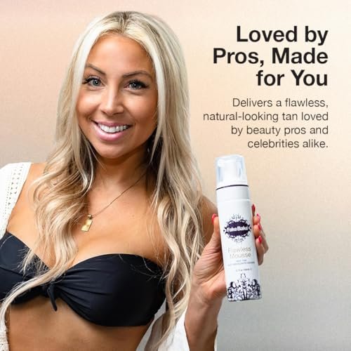 Fake Bake Flawless Self Tanning Mousse – Streak-Free, Natural Glow for All Skin Tones, Black Coconut Scent, 6.7 oz with Mitt Avelisse