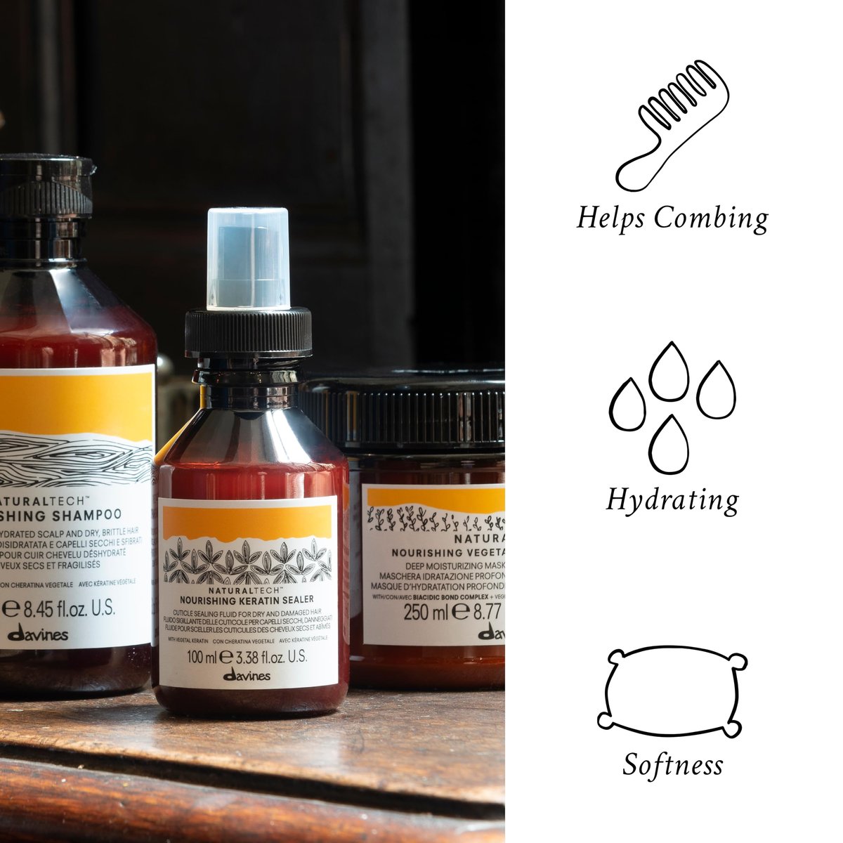 Davines Naturaltech Nourishing Keratin Sealer - Restructuring & Hydrating Treatment for Dry, Damaged Hair with Vegetal Keratin, Seals Cuticles & Prevents Split Ends, 3.38 Fl Oz Avelisse