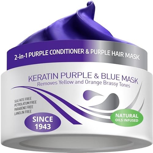 VITAMINS Hair Cosmetics Keratin Purple Hair Mask - Deep Conditioner with Blonde Toner to Neutralize Brassiness for Silver, Gray, White, and Blonde Hair (8.5 Fl Oz) Avelisse