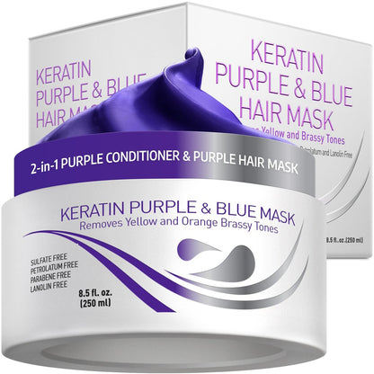 VITAMINS Hair Cosmetics Keratin Purple Hair Mask - Deep Conditioner with Blonde Toner to Neutralize Brassiness for Silver, Gray, White, and Blonde Hair (8.5 Fl Oz) Avelisse