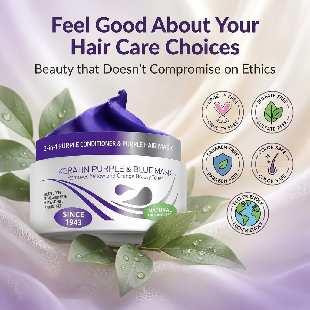 VITAMINS Hair Cosmetics Keratin Purple Hair Mask - Deep Conditioner with Blonde Toner to Neutralize Brassiness for Silver, Gray, White, and Blonde Hair (8.5 Fl Oz) Avelisse