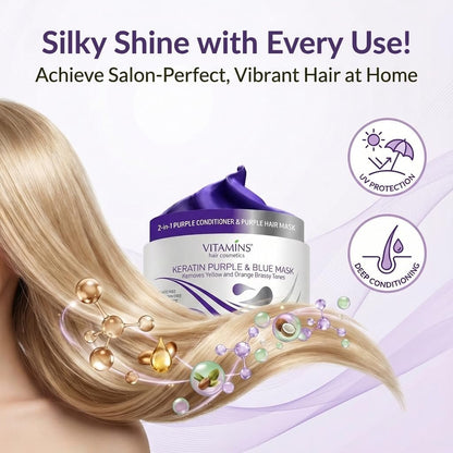 VITAMINS Hair Cosmetics Keratin Purple Hair Mask - Deep Conditioner with Blonde Toner to Neutralize Brassiness for Silver, Gray, White, and Blonde Hair (8.5 Fl Oz) Avelisse