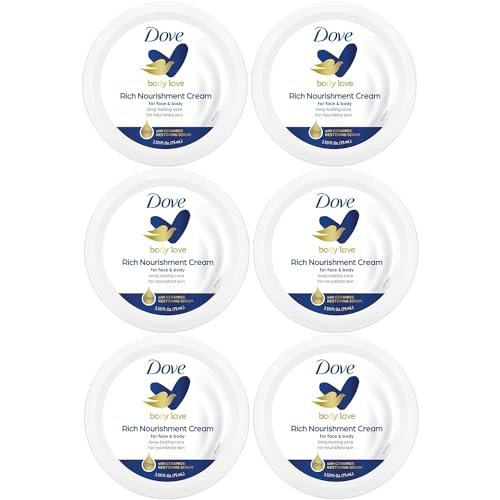 Dove Body Love Rich Nourishment Cream for Extremely Dry Skin, 72-Hour Moisturizing Formula with Ceramide Serum, Travel Size 2.53 oz (Pack of 6) Avelisse