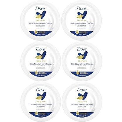 Dove Body Love Rich Nourishment Cream for Extremely Dry Skin, 72-Hour Moisturizing Formula with Ceramide Serum, Travel Size 2.53 oz (Pack of 6) Avelisse