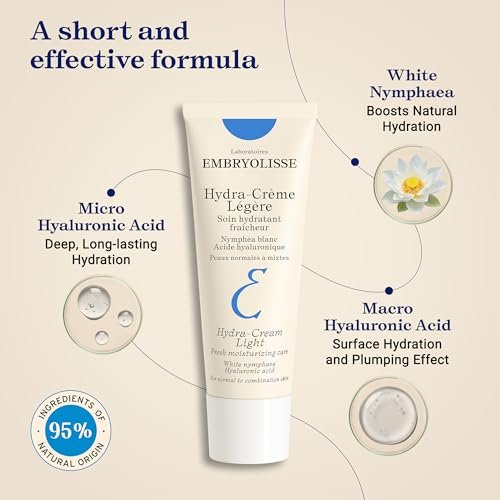 Embryolisse Hydra-Cream Light Moisturizer – Refreshing Gel Cream with Hyaluronic Acid & White Water Lily Extract for Normal to Combination Skin, 1.35 Fl Oz Avelisse