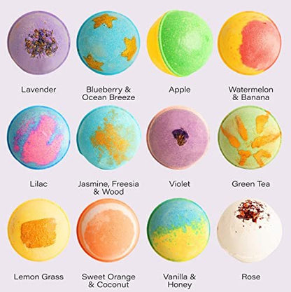 Ahila Power of Healing 12 XXL Bubbly Organic Bath Bombs Gift Set - Long Lasting Floaters, Relaxing Aromatherapy with Pure Essential Oils, Shea Butter & Coconut Butter - Designed in Canada Avelisse