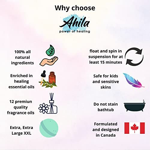 Ahila Power of Healing 12 XXL Bubbly Organic Bath Bombs Gift Set - Long Lasting Floaters, Relaxing Aromatherapy with Pure Essential Oils, Shea Butter & Coconut Butter - Designed in Canada Avelisse