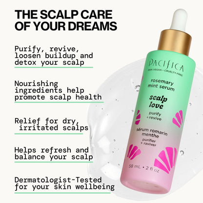 Pacifica Scalp Love Rosemary Mint Serum – Hydrating Treatment for Dry, Flaky, and Itchy Scalp – Vegan & Cruelty-Free – 2 Fl Oz