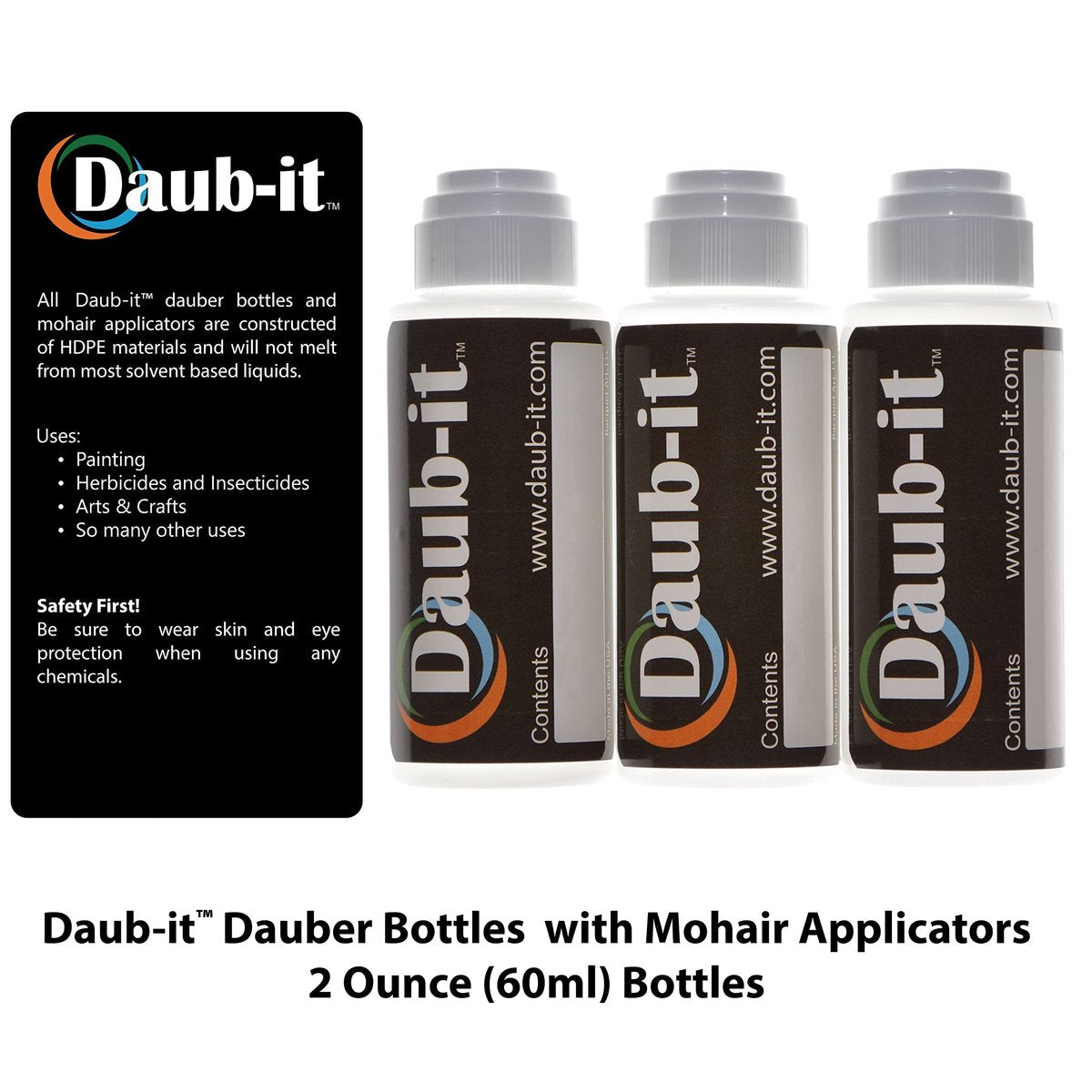 Daub-it™ Empty Bottles with Mohair Applicators – 2 oz, 3-Pack for Precision Application Avelisse