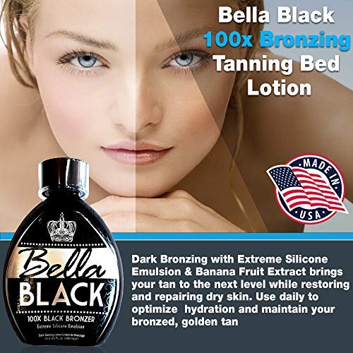 Bella Black 100X Bronzer Tanning Lotion – Premium Indoor Tanning Bed Lotion with Extreme Silicone Emulsion & Banana Fruit Extract, 13.5 oz Avelisse
