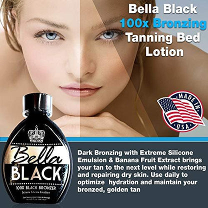 Bella Black 100X Bronzer Tanning Lotion – Premium Indoor Tanning Bed Lotion with Extreme Silicone Emulsion & Banana Fruit Extract, 13.5 oz Avelisse