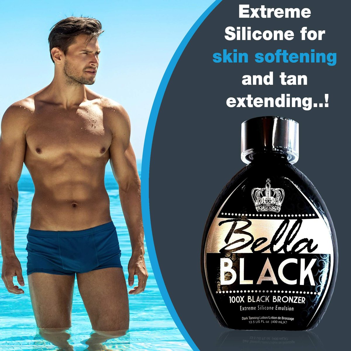 Bella Black 100X Bronzer Tanning Lotion – Premium Indoor Tanning Bed Lotion with Extreme Silicone Emulsion & Banana Fruit Extract, 13.5 oz Avelisse