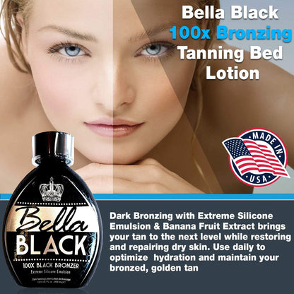 Bella Black 100X Bronzer Tanning Lotion – Premium Indoor Tanning Bed Lotion with Extreme Silicone Emulsion & Banana Fruit Extract, 13.5 oz Avelisse