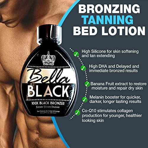 Bella Black 100X Bronzer Tanning Lotion – Premium Indoor Tanning Bed Lotion with Extreme Silicone Emulsion & Banana Fruit Extract, 13.5 oz Avelisse