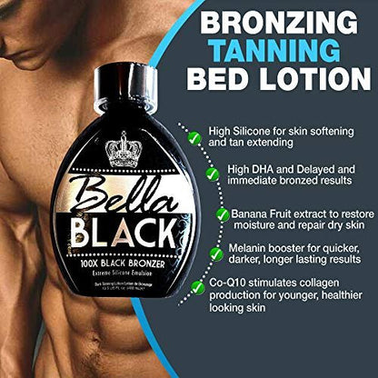 Bella Black 100X Bronzer Tanning Lotion – Premium Indoor Tanning Bed Lotion with Extreme Silicone Emulsion & Banana Fruit Extract, 13.5 oz Avelisse