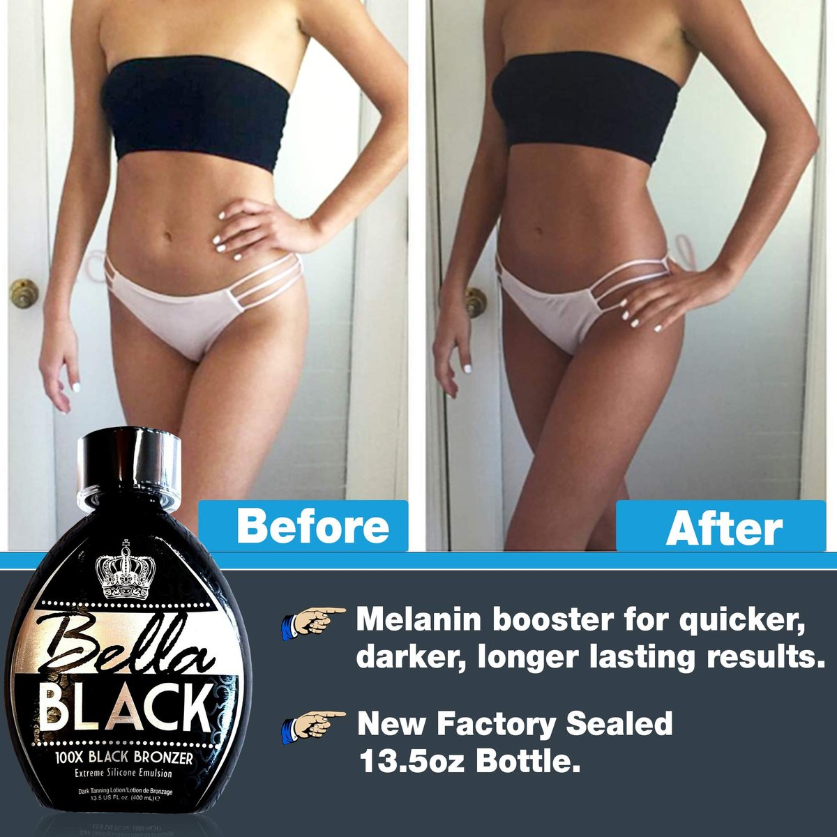 Bella Black 100X Bronzer Tanning Lotion – Premium Indoor Tanning Bed Lotion with Extreme Silicone Emulsion & Banana Fruit Extract, 13.5 oz Avelisse