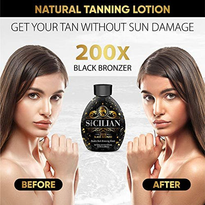 The Sicilian 200X Dark Black Bronzer Tanning Lotion - Gradual Bronzing & Sunless Self Tanner for Glowing Skin, 13.5 oz Avelisse