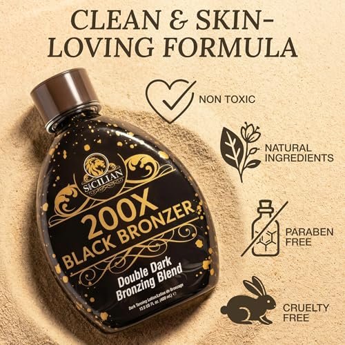 The Sicilian 200X Dark Black Bronzer Tanning Lotion - Gradual Bronzing & Sunless Self Tanner for Glowing Skin, 13.5 oz Avelisse