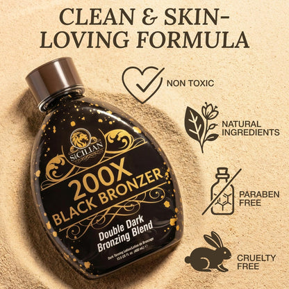 The Sicilian 200X Dark Black Bronzer Tanning Lotion - Gradual Bronzing & Sunless Self Tanner for Glowing Skin, 13.5 oz Avelisse