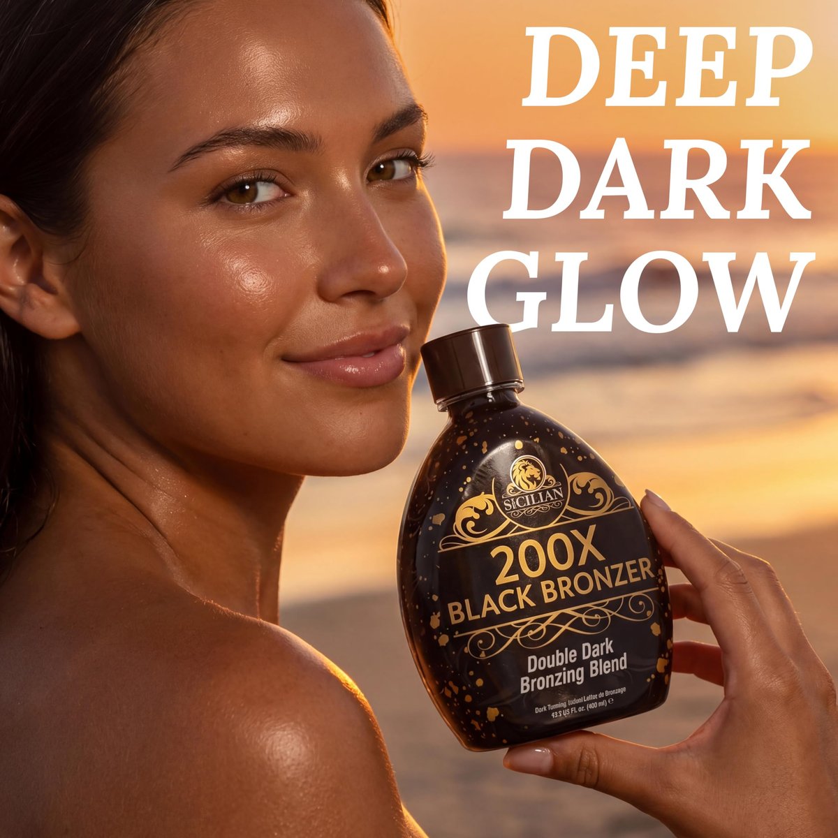 The Sicilian 200X Dark Black Bronzer Tanning Lotion - Gradual Bronzing & Sunless Self Tanner for Glowing Skin, 13.5 oz Avelisse