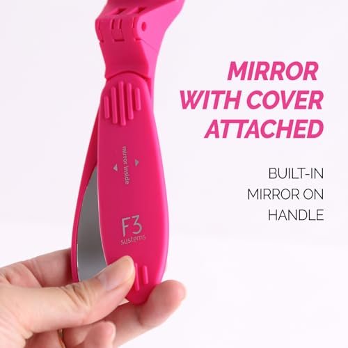 F3 Systems Compact Folding Hair Brush with Mirror - Detangling Comb for Adults & Kids, Portable for Travel & Storage, Wet & Dry Hair (Pink) - görsel 6