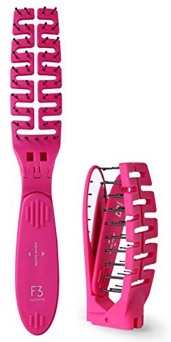 F3 Systems Compact Folding Hair Brush with Mirror - Detangling Comb for Adults & Kids, Portable for Travel & Storage, Wet & Dry Hair (Pink) - görsel 2