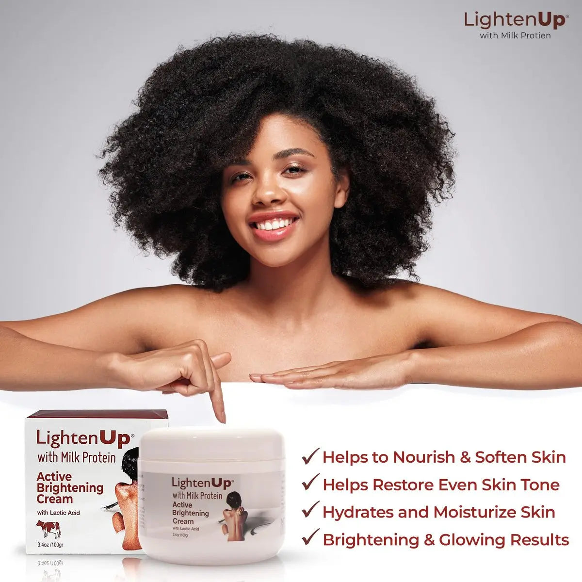 Lighten-Up Lactic Acid Cream – Skin Brightening Cream for Body, Knees, Underarms, Armpit, Intimate Parts & Face – 3.4 oz (100 ml) Avelisse